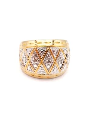 Gold Plated Sterling Silver Women's Diamond-Pattern Ring